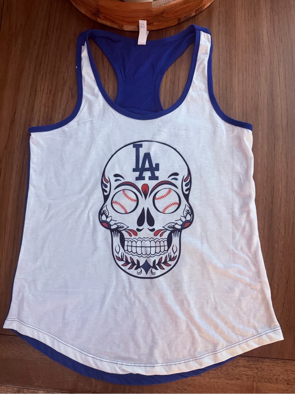 LA Graphic Baseball Dodgers Racerback Tank Top - White & Blue